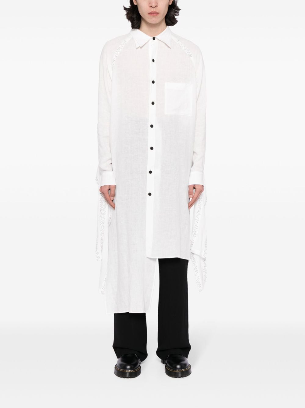 Shop Yohji Yamamoto Asymmetric Flax Shirt In White