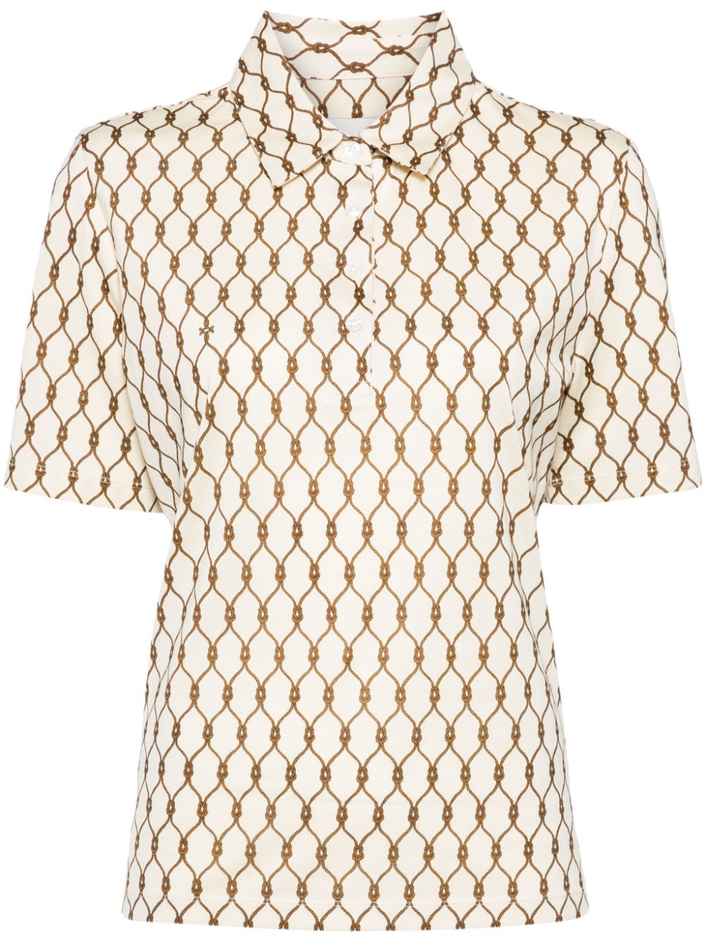 Tory Burch Graphic-print Cotton Polo Top In Brown