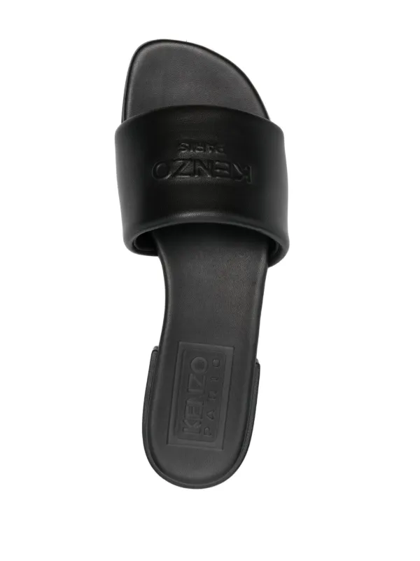 Kenzo Oki Leather Flat Sandals | Black | FARFETCH