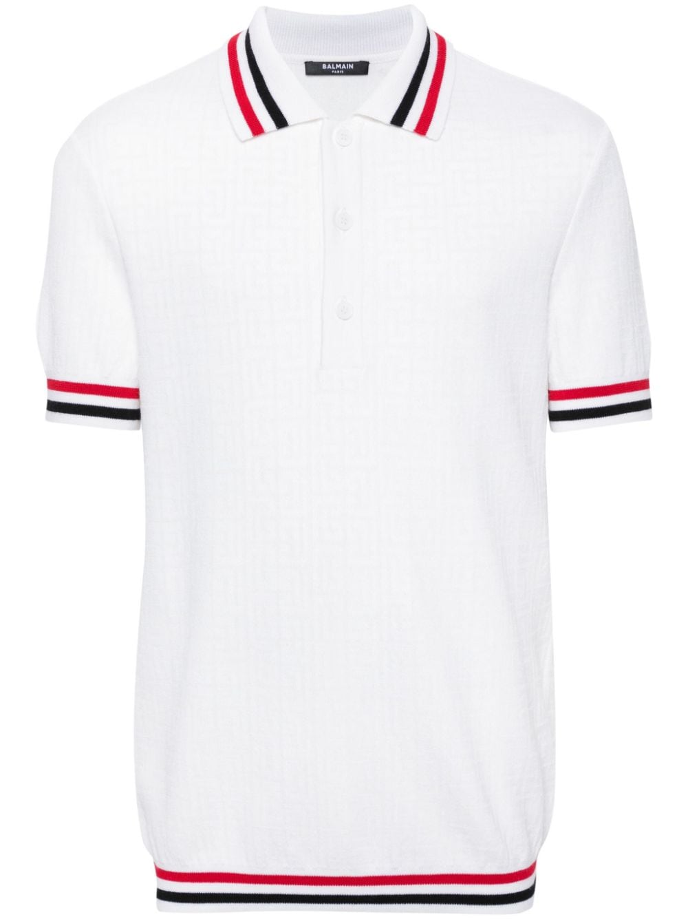 Shop Balmain Monogram-jacquard Polo Shirt In 中性色