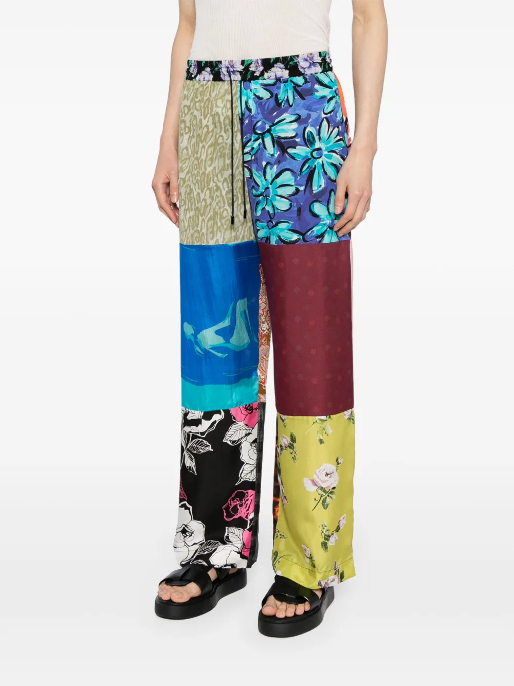 Marine Serre Regenerated Colour-block Silk Trousers In Multi