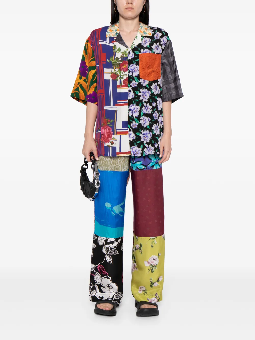 Marine Serre Regenerated Colour-block Silk Trousers In Multi