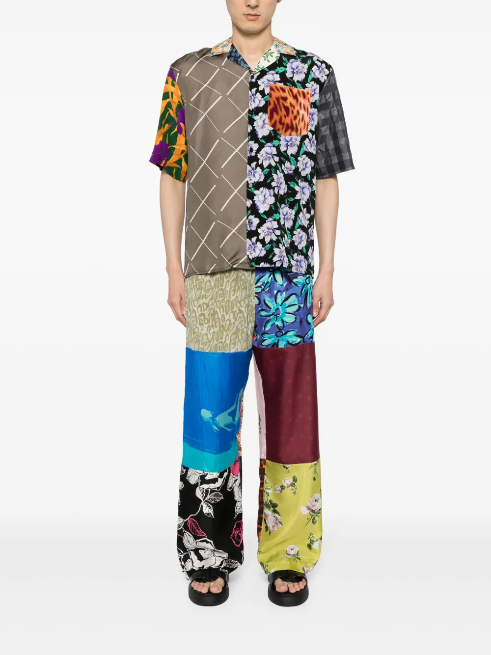 Marine Serre Regenerated Colour-block Silk Trousers In Multi
