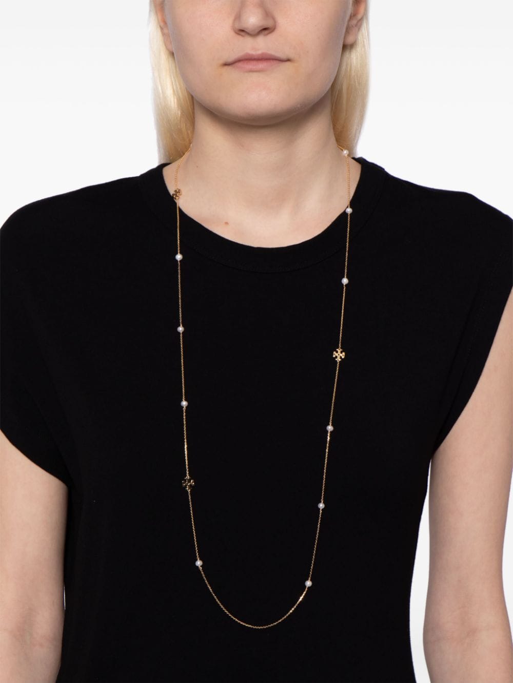 Shop Tory Burch Kira Pearl Necklace In Gold