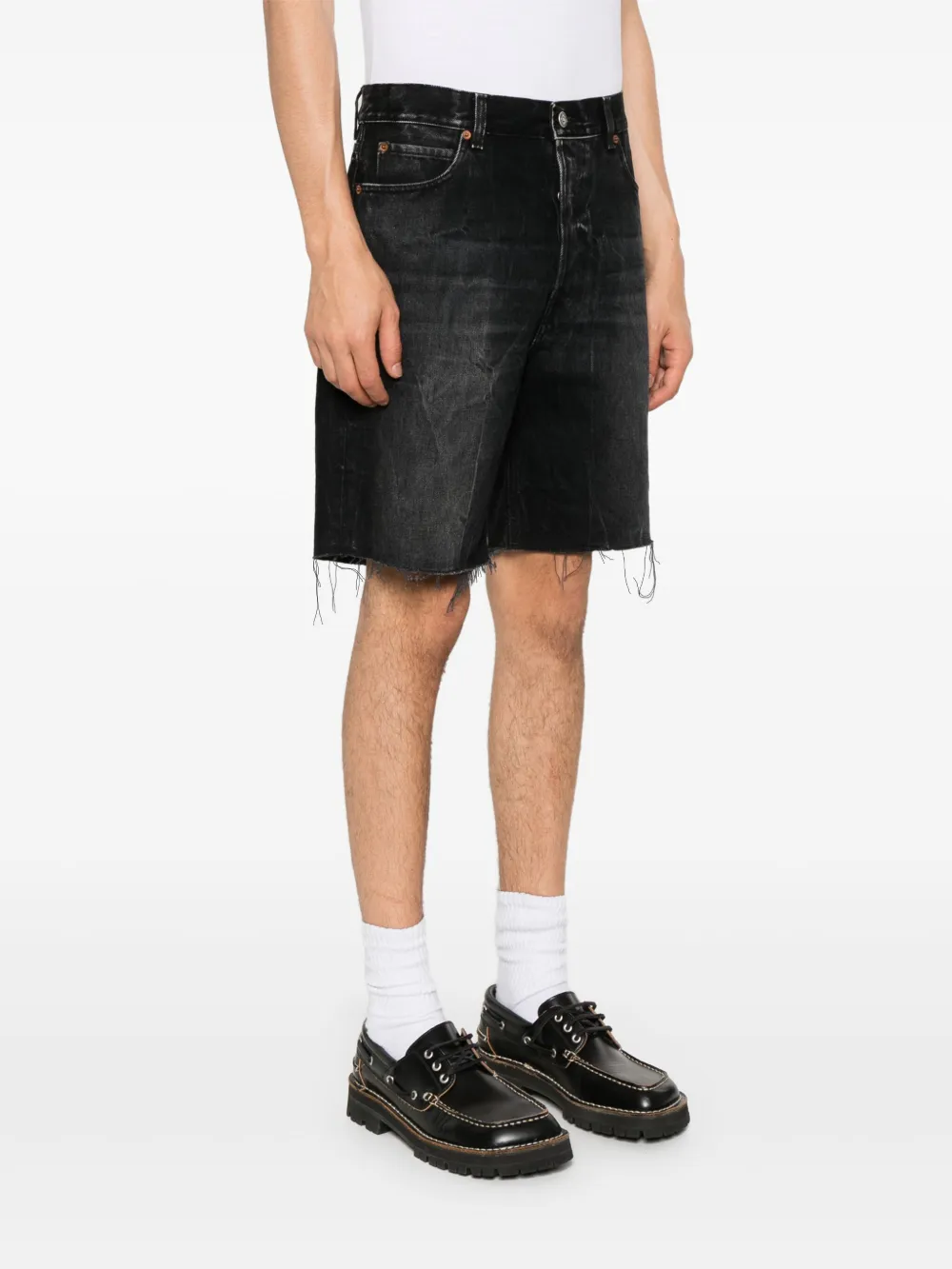 Haikure Denim shorts met franje en wassing Zwart