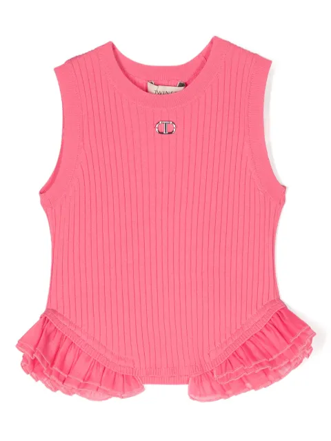 TWINSET Kids ruffle-hem logo-plaque top