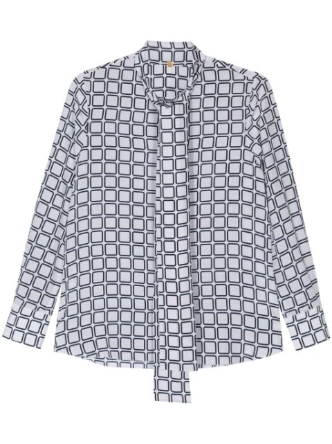 Numerootto geometric-print tie-collar shirt