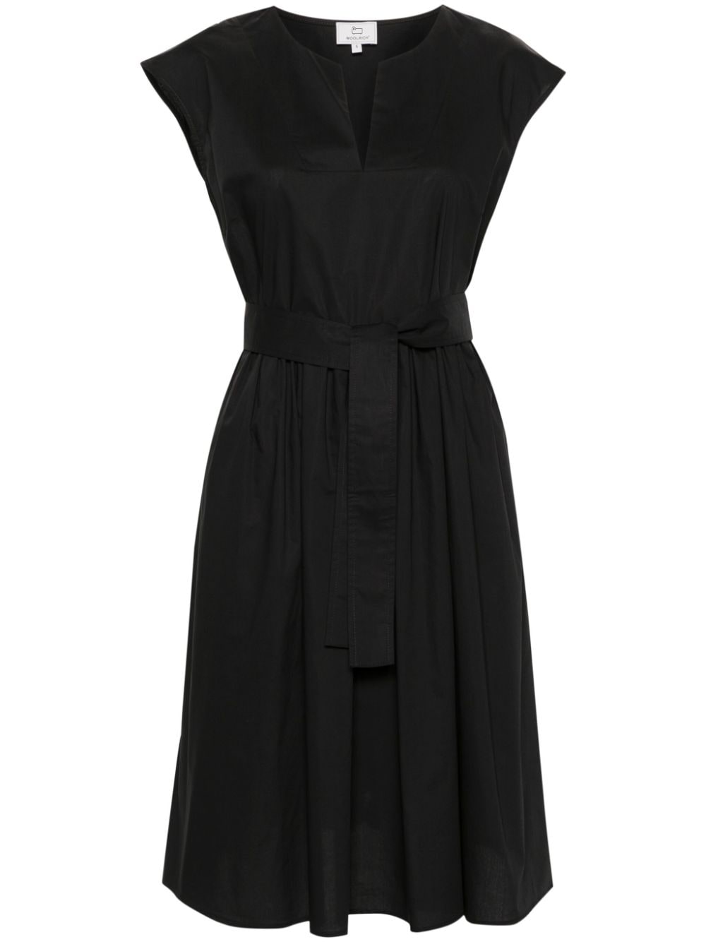 Shop Woolrich Belted Cotton Flared Dress In Black