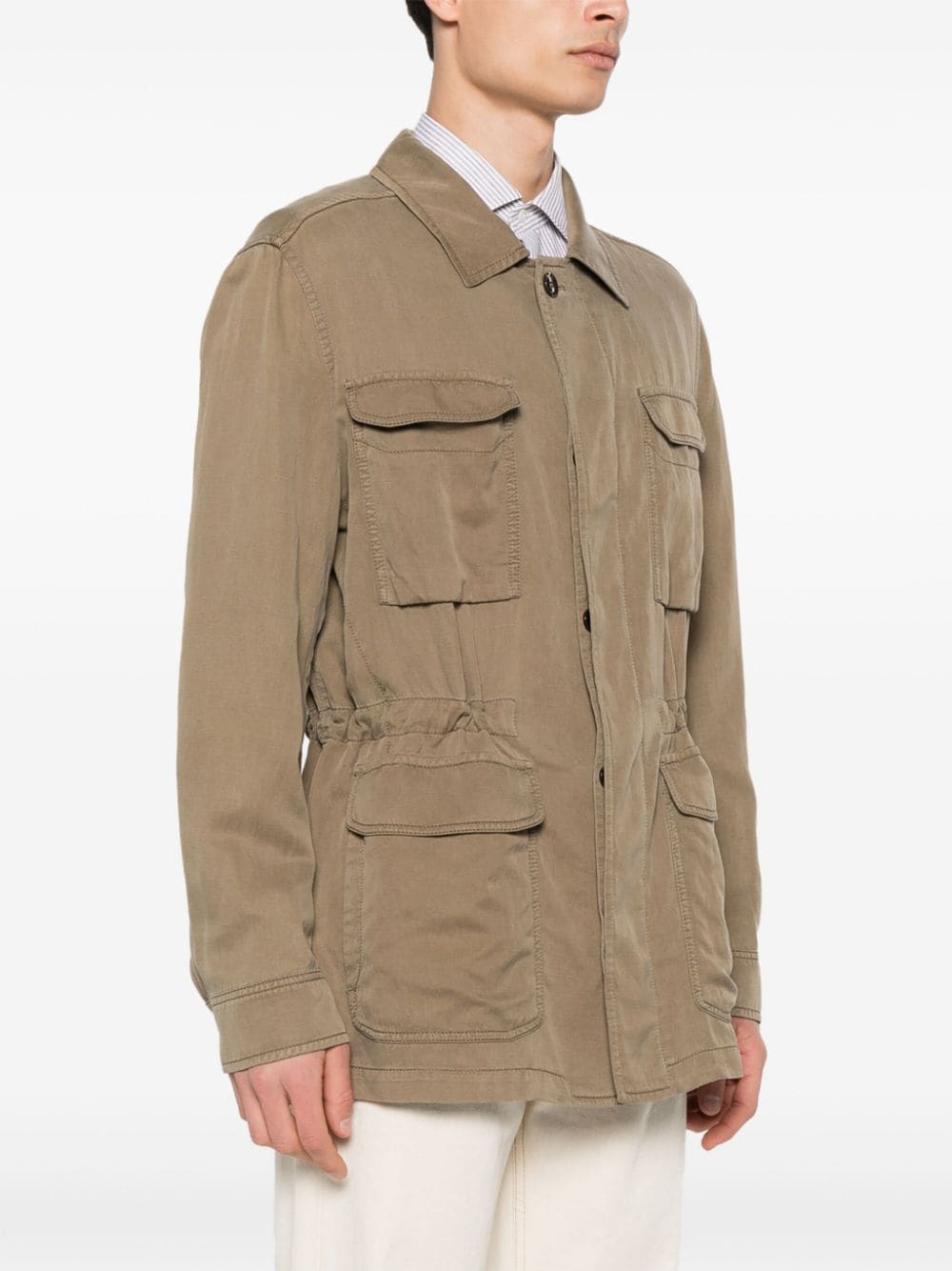 Shop Brioni Sahariana Linen Silk Jacket In Grün