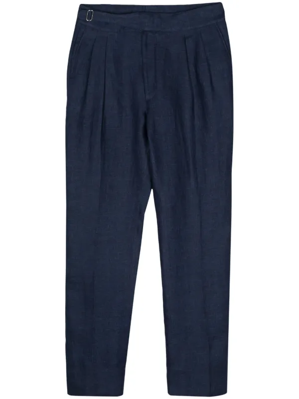 Ralph Lauren Purple Label Pleated Linen Tapered Trousers Blue FARFETCH TR