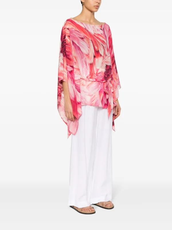 Roberto Cavalli plumage-print Short Kaftan | Pink | FARFETCH