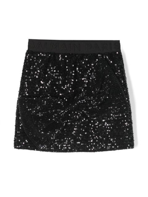 Balmain Kids bow-detail sequinned miniskirt