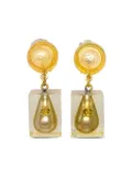CHANEL Pre-Owned 1997 drop faux-pearl cube clip-on earrings - Gold