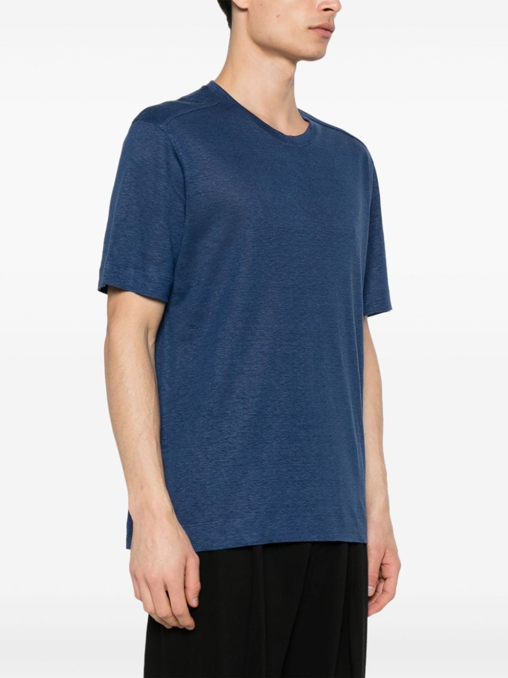 Zegna Linnen T-shirt met tonale stiksels Blauw