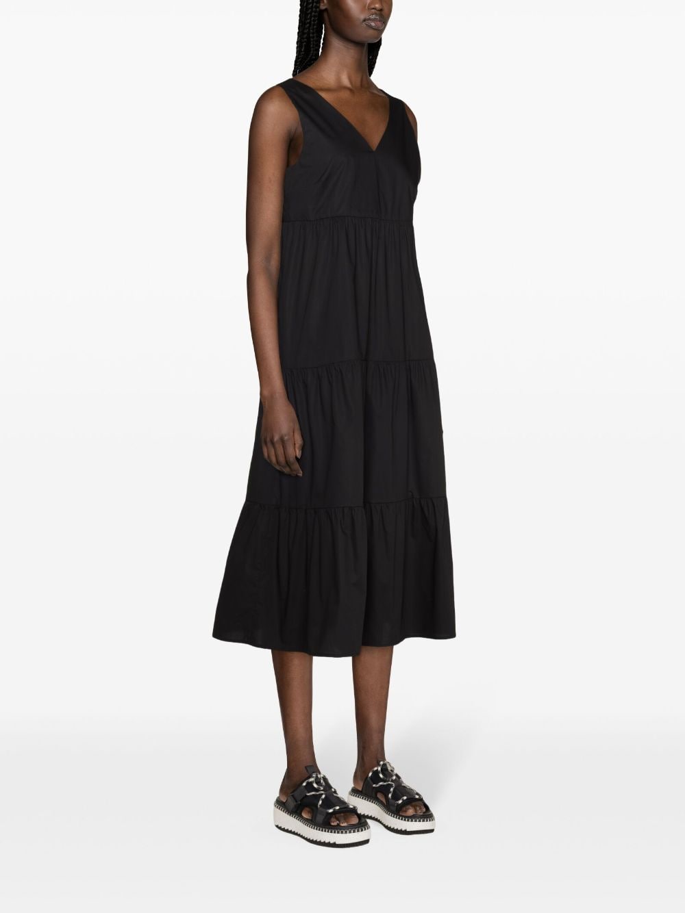 Shop Woolrich V-neck Cotton Maxi Dress In Black