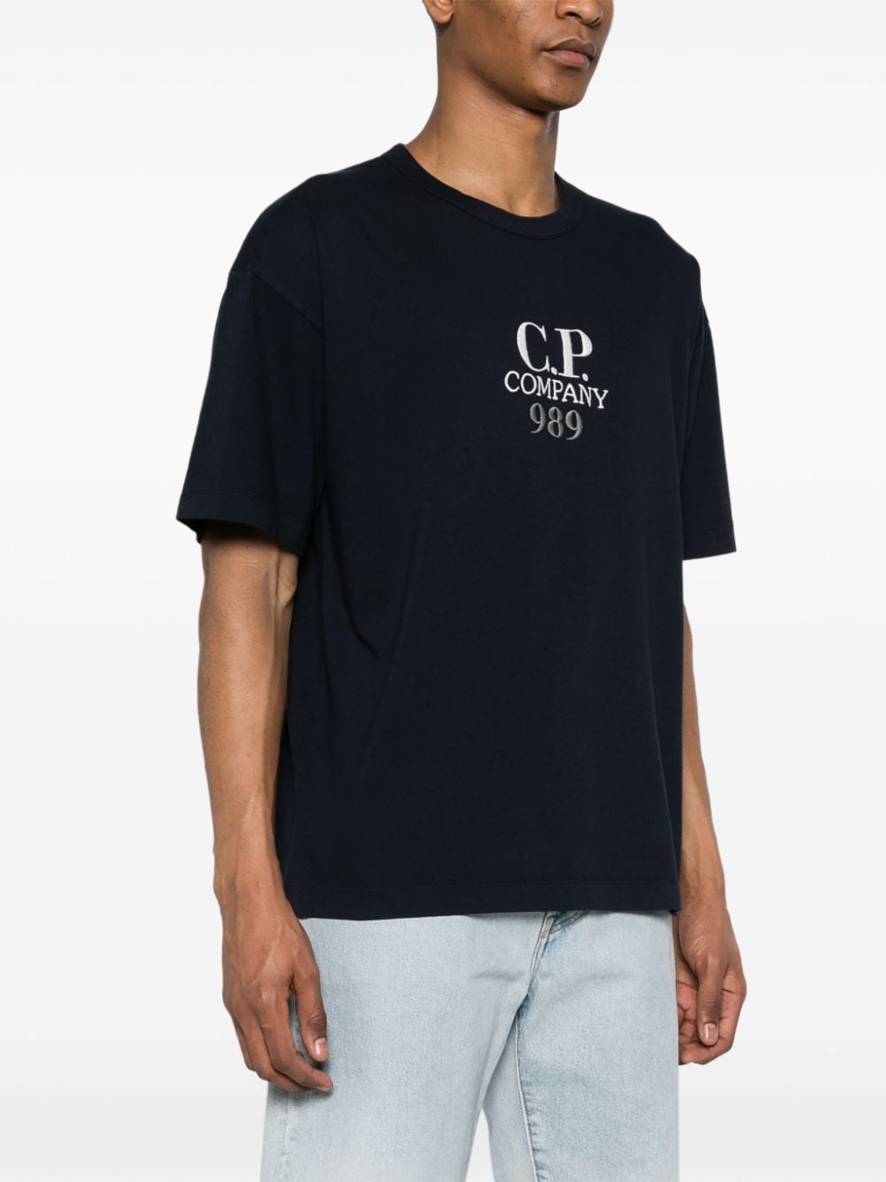 Shop C.p. Company Logo-embroidered Cotton T-shirt In Blue