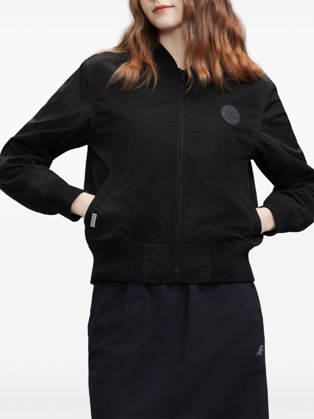 Shop Sport B. By Agnès B. Dino-appliqué Zip-up Bomber Jacket In Black