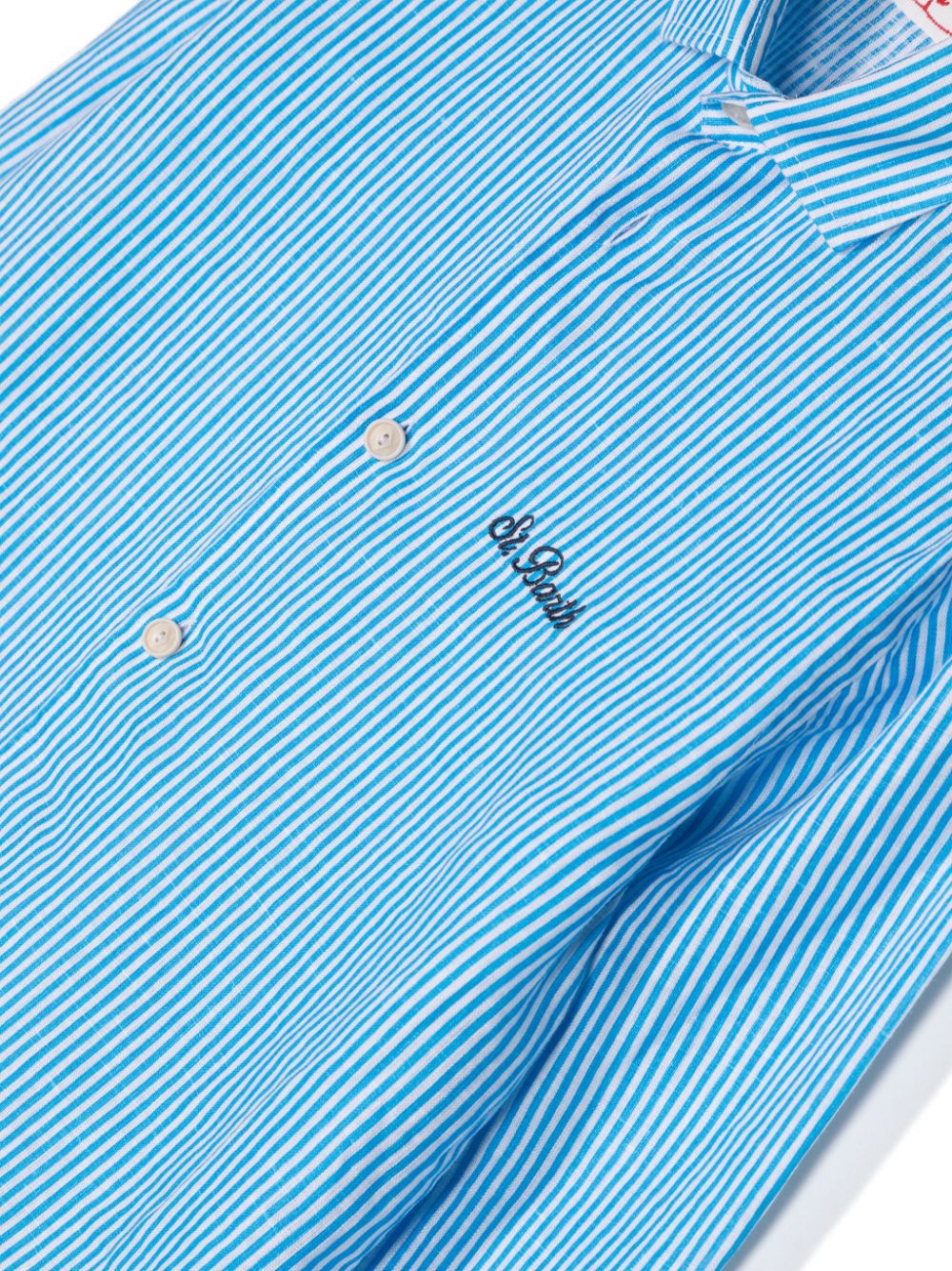 Shop Mc2 Saint Barth Striped Linen Shirt In Blue