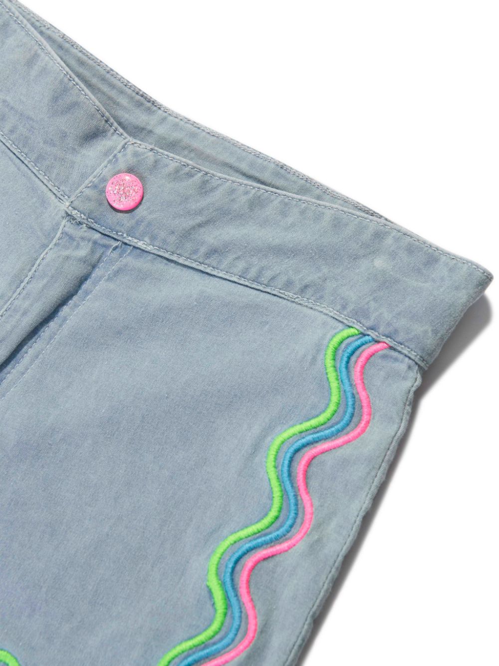 Shop Billieblush Stripe-embroidered Denim Shorts In Blue