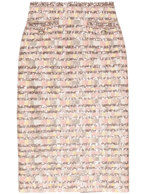 Elie Saab Camaleonte Sequin-embellished Midi Skirt in Neutrals