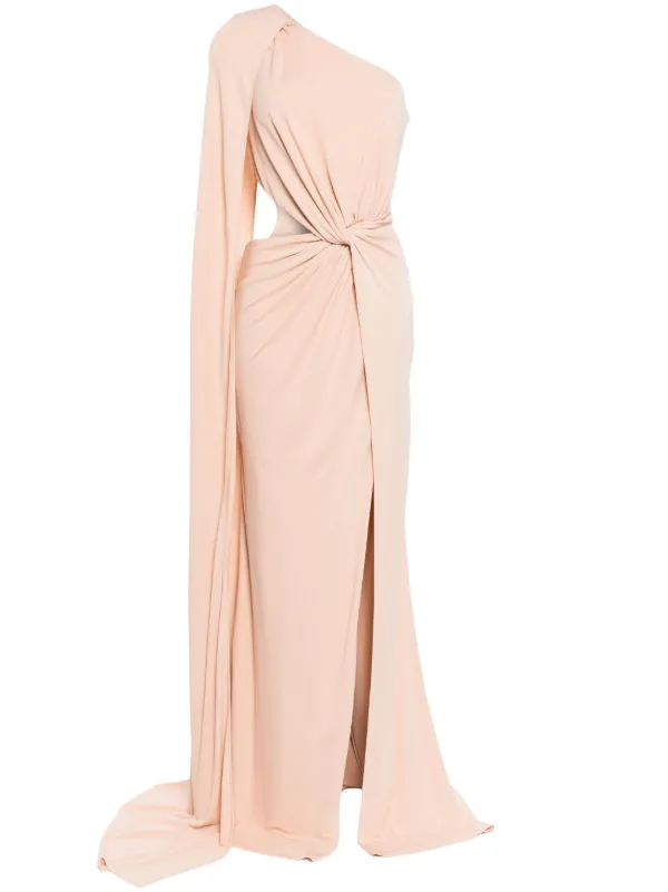 Elie Saab one-shoulder Jersey Gown | Brown | FARFETCH GE