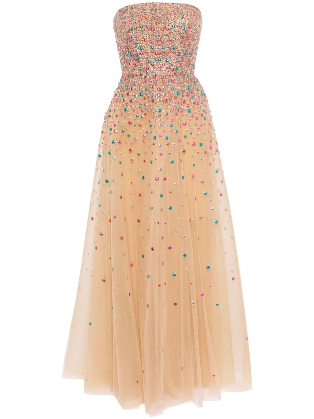 Shop Elie Saab Bead-embellished Strapless Gown In Brown