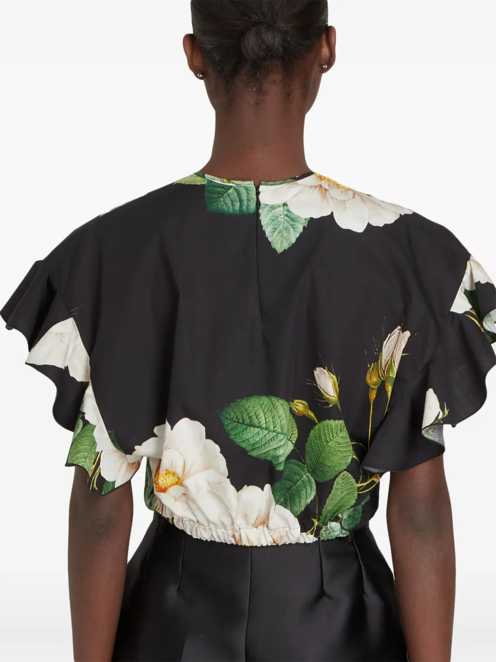 Shop Giambattista Valli Giant Bloom Cropped Blouse In 黑色