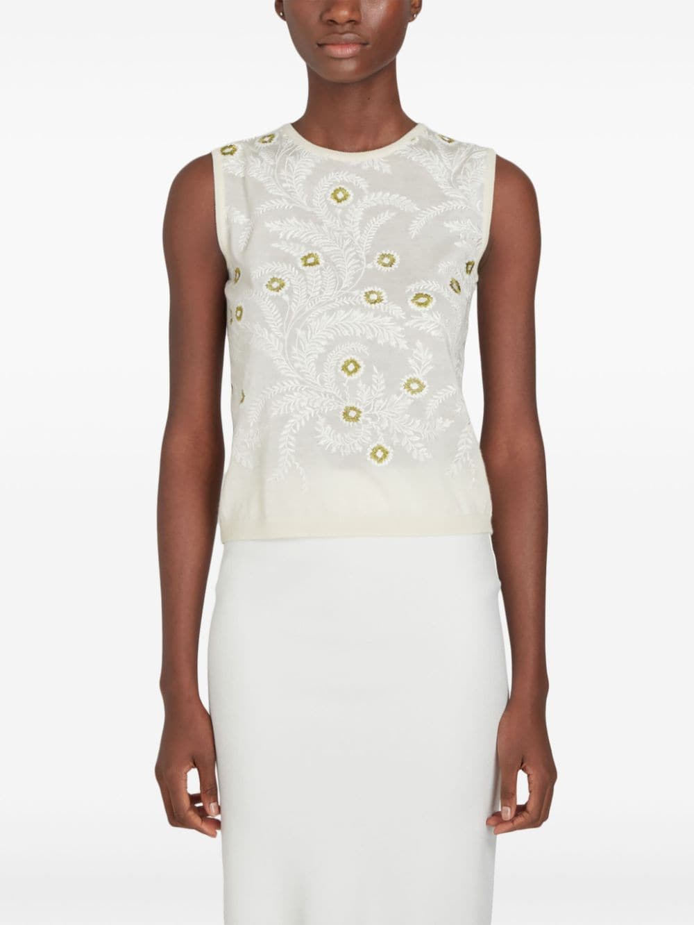 Shop Giambattista Valli Floral-embroidered Knitted Top In White