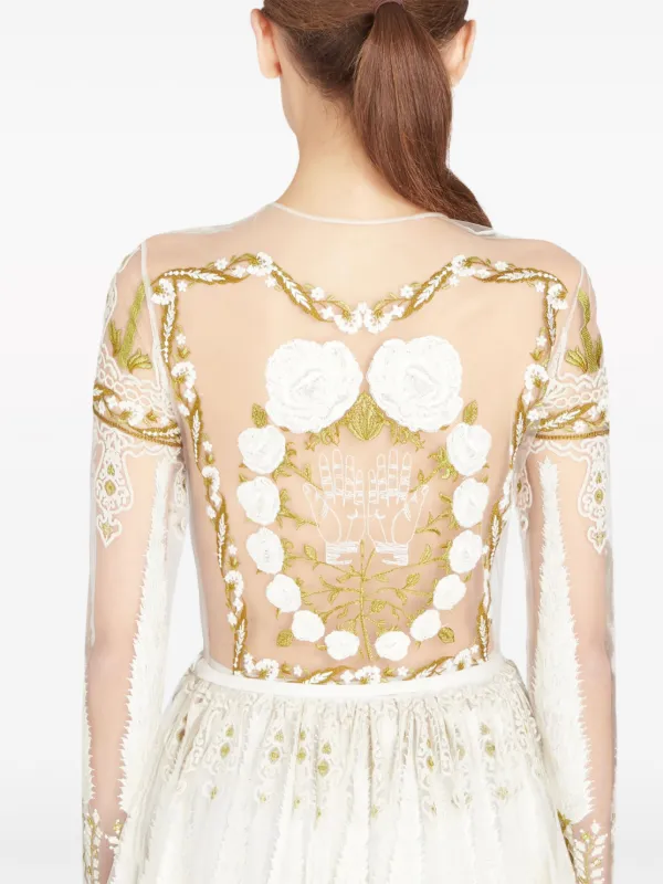 GIAMBATTISTA VALLI ワンピース 40/XS イタリア製 絹 Giambattista Valli Jardin d'Eden Embroidered Tulle Maxi Dress