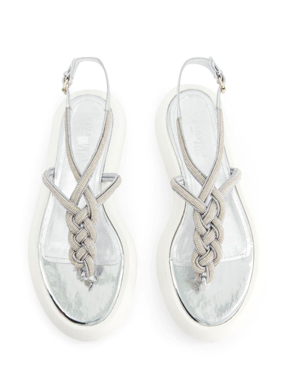Shop Giambattista Valli Crystal-embellished Flatform Sandals In Silver