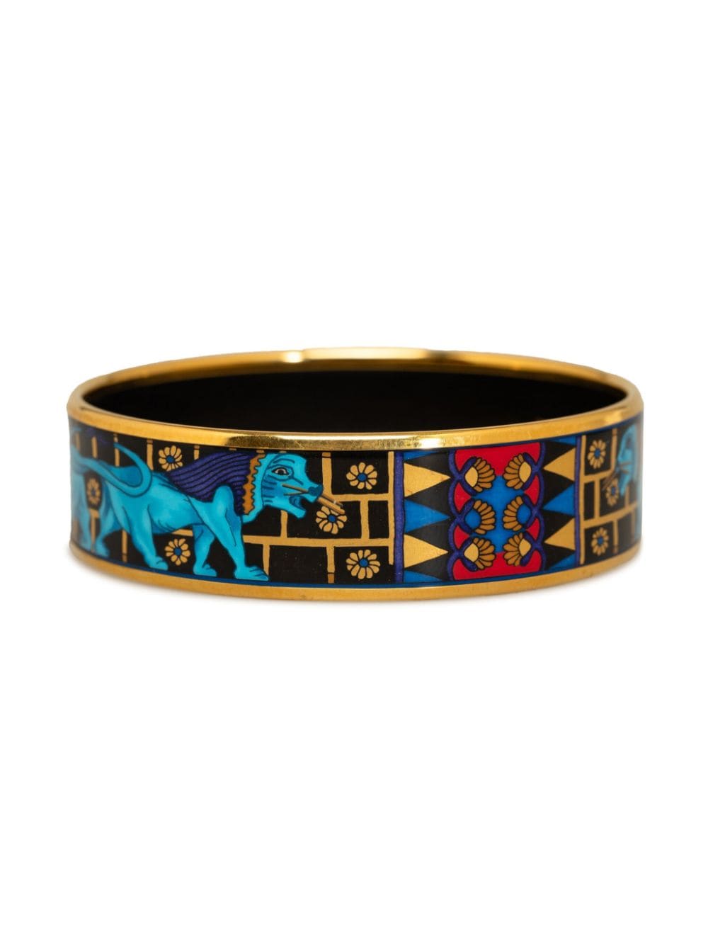 Hermès Pre-Owned pre-owned lion-print enamel bracelet - Blauw
