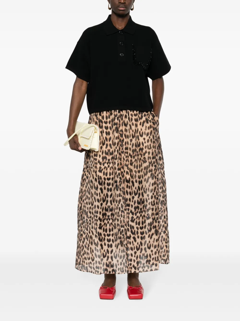 Essentiel Antwerp bead-embellished piqué polo shirt - Zwart