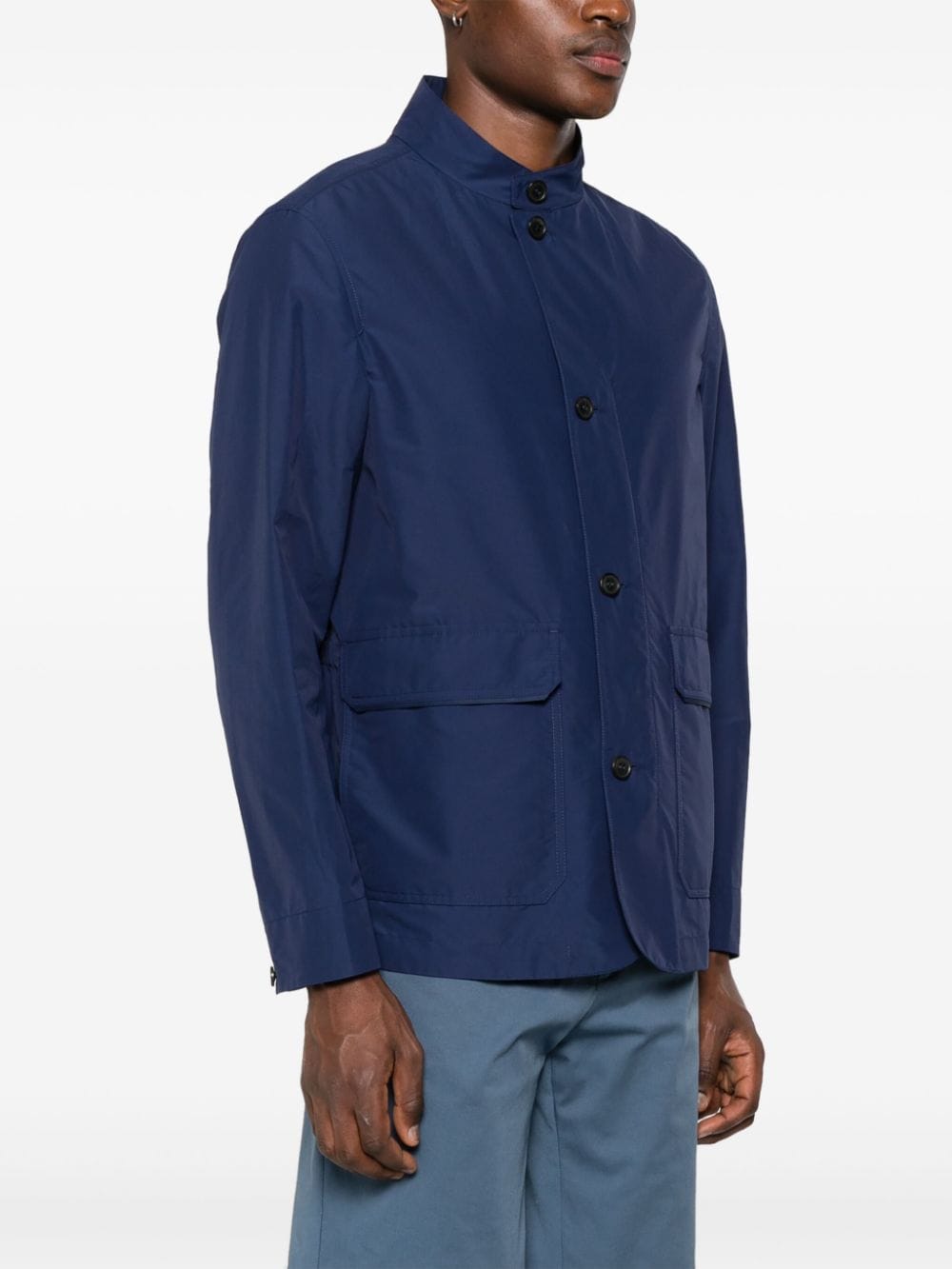 Shop Zegna Textured Shirt Jacket In Blue