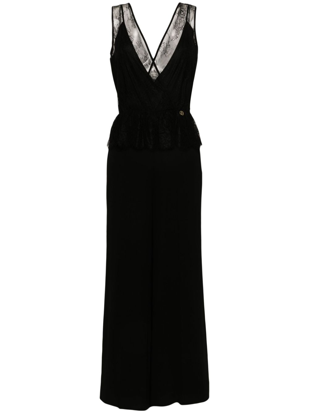 Shop Twinset Lace-panel Crepe Jumpsuit In Black