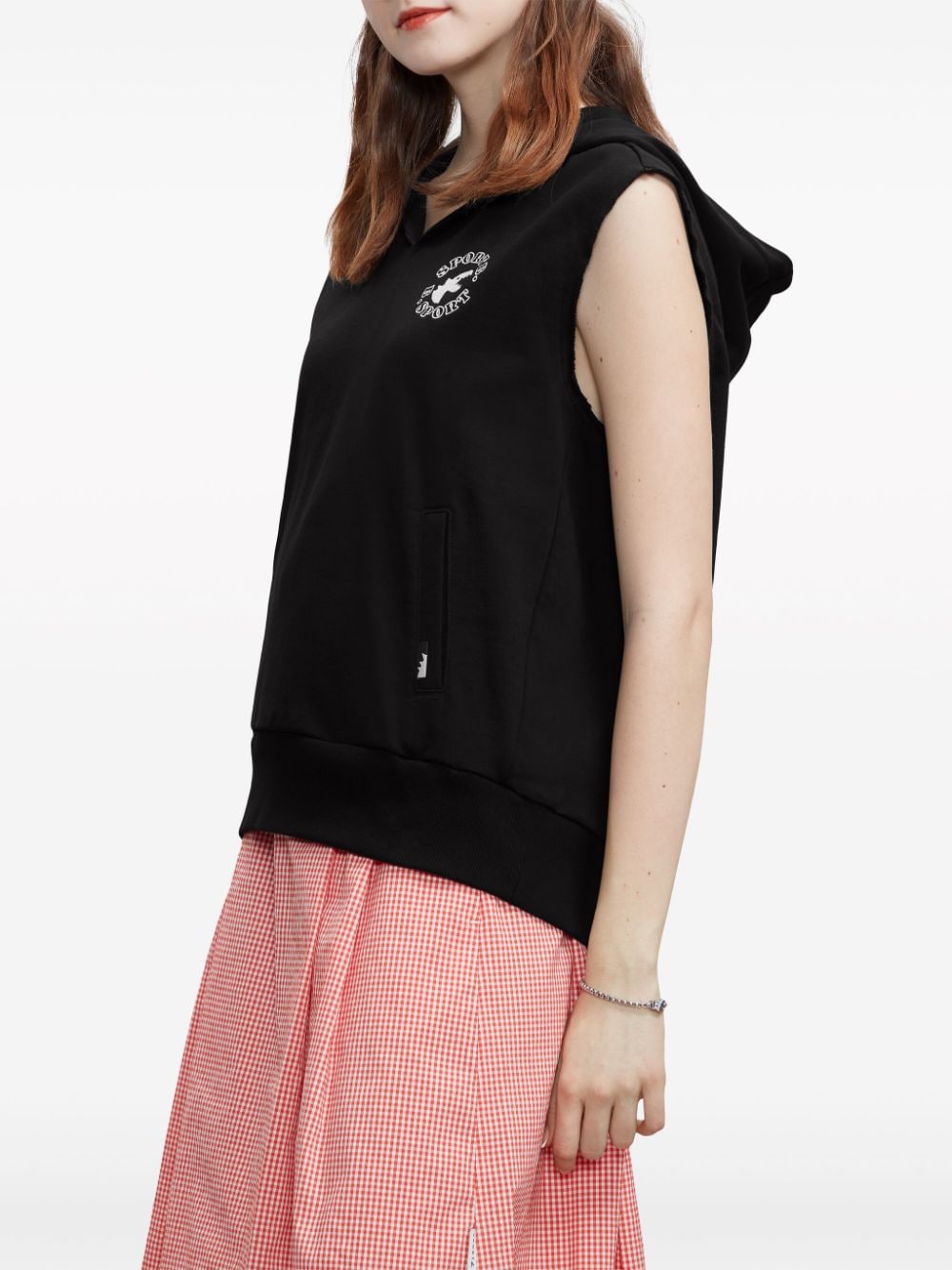 Shop Sport B. By Agnès B. Dino-embroidered Sleeveless Hoodie In Black