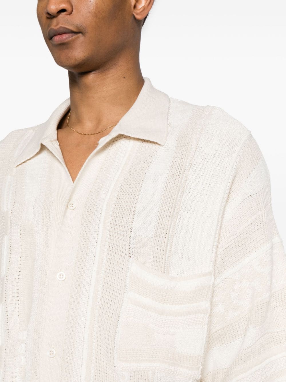 Shop Laneus Jacquard Cotton Polo Cardigan In Neutrals