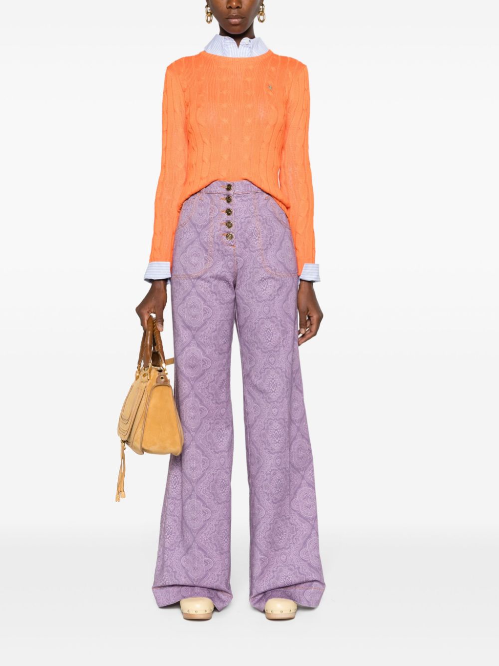Shop Etro Geometric-print Flared Trousers In Purple