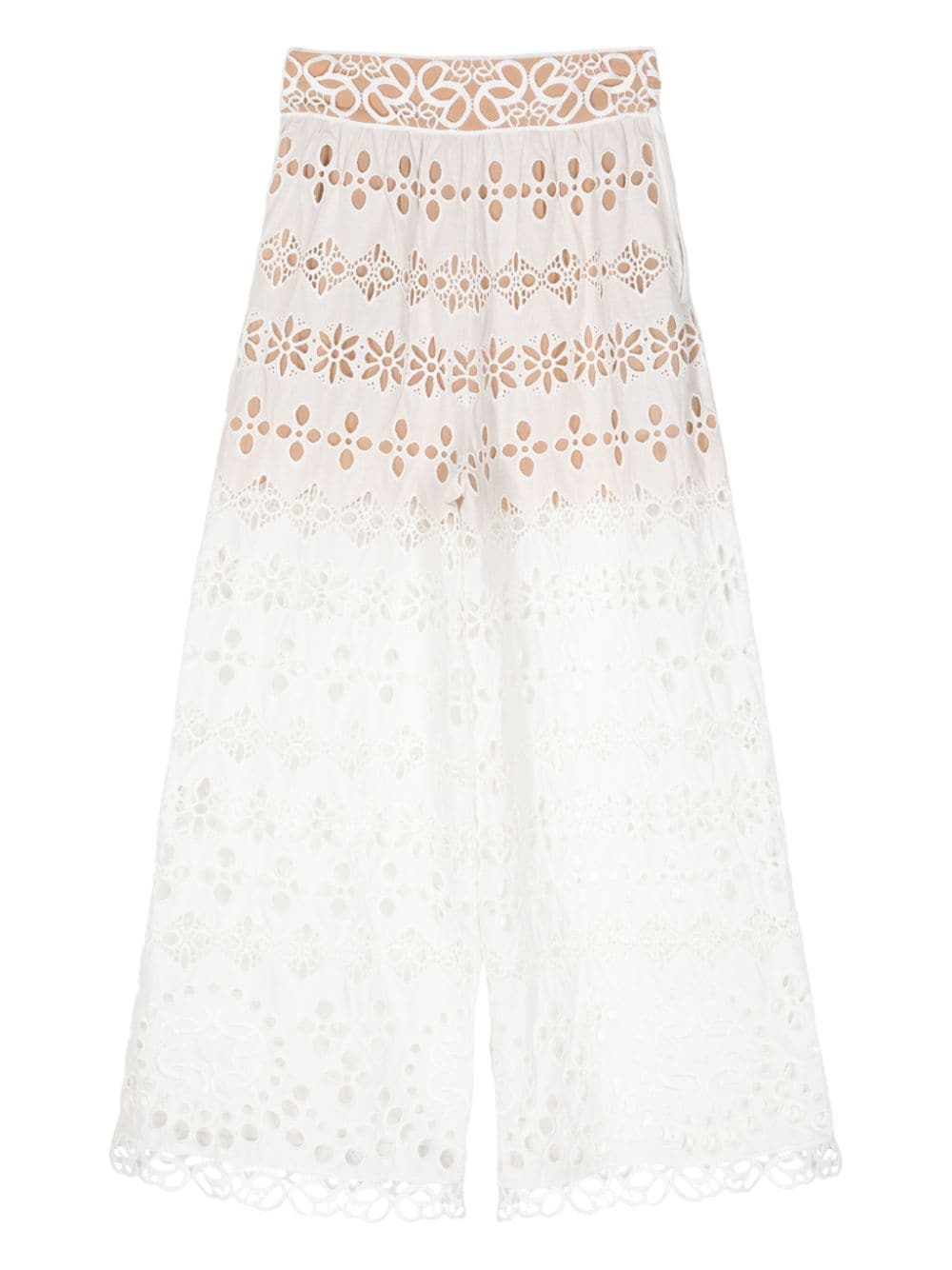 Shop Elie Saab Broderie-anglaise Palazzo Pants In White