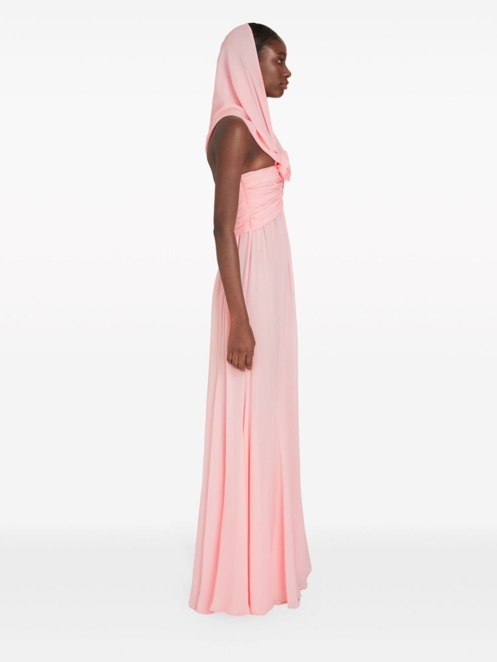 Shop Giambattista Valli Hooded Floral-appliqué Silk Gown In Pink