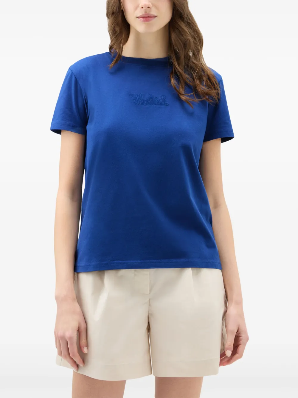 Shop Woolrich Logo-embroidered Cotton T-shirt In Blue