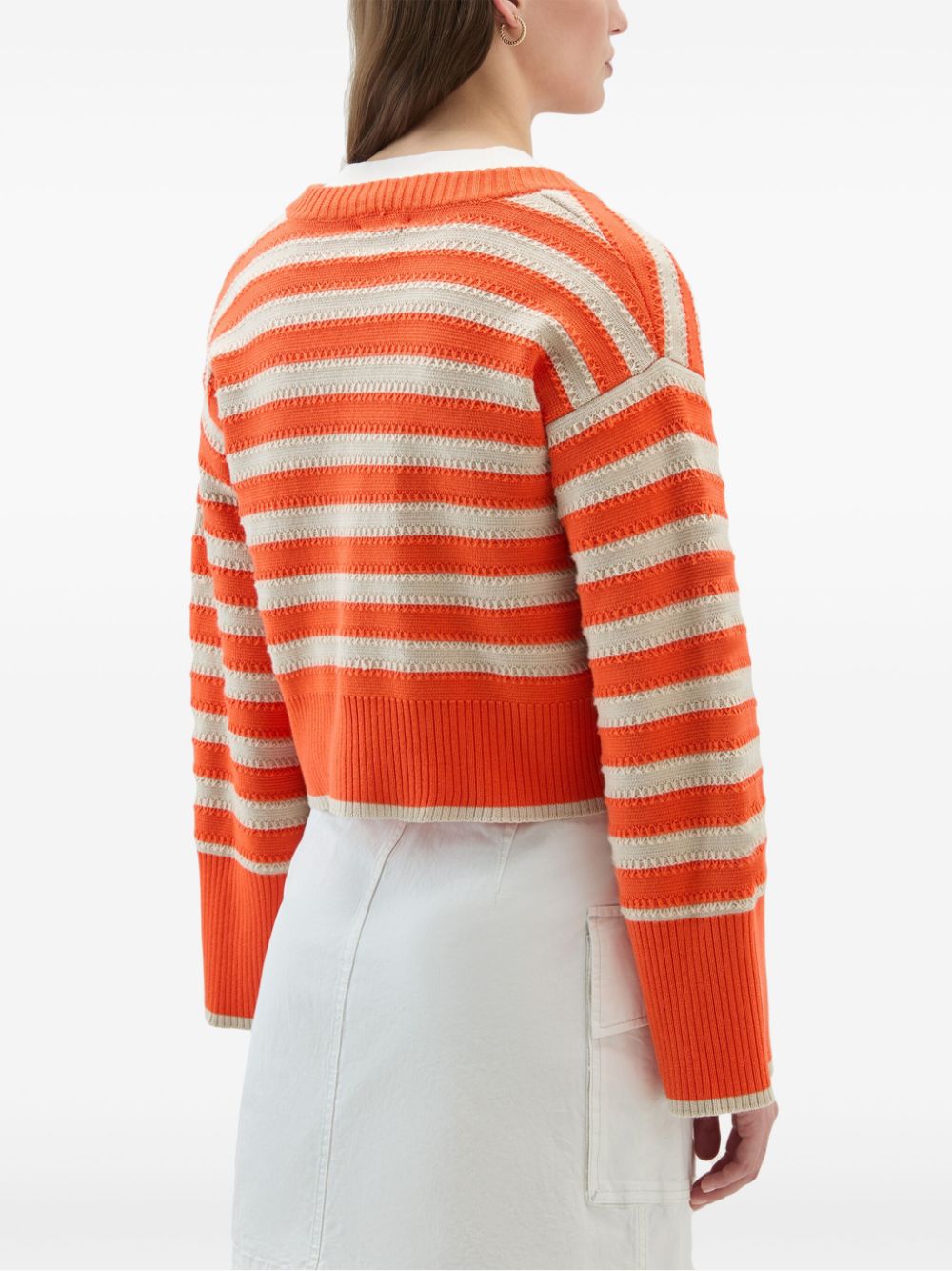 Shop Woolrich Striped Cotton Cardigan In Orange
