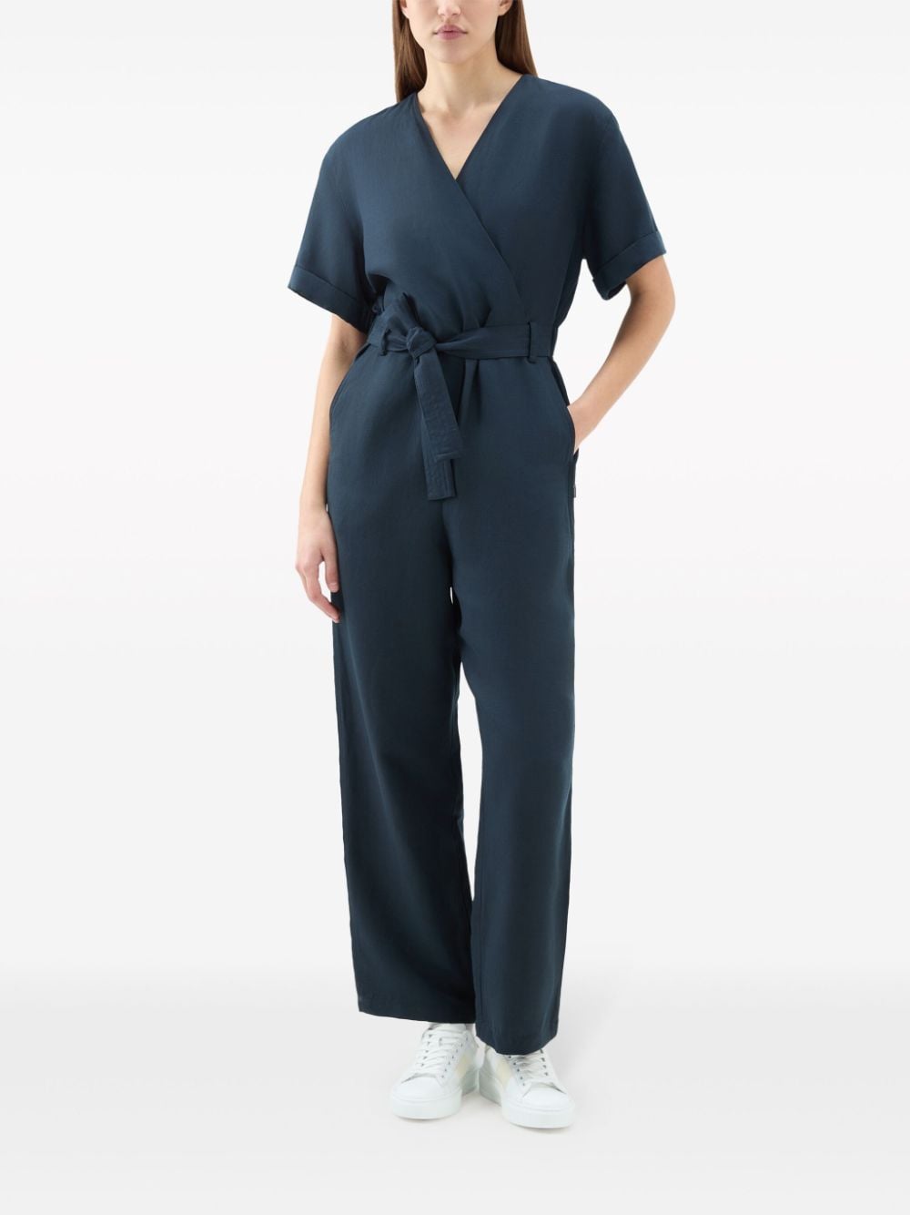 Shop Woolrich Belted Straight-leg Jumpsuit In Blue