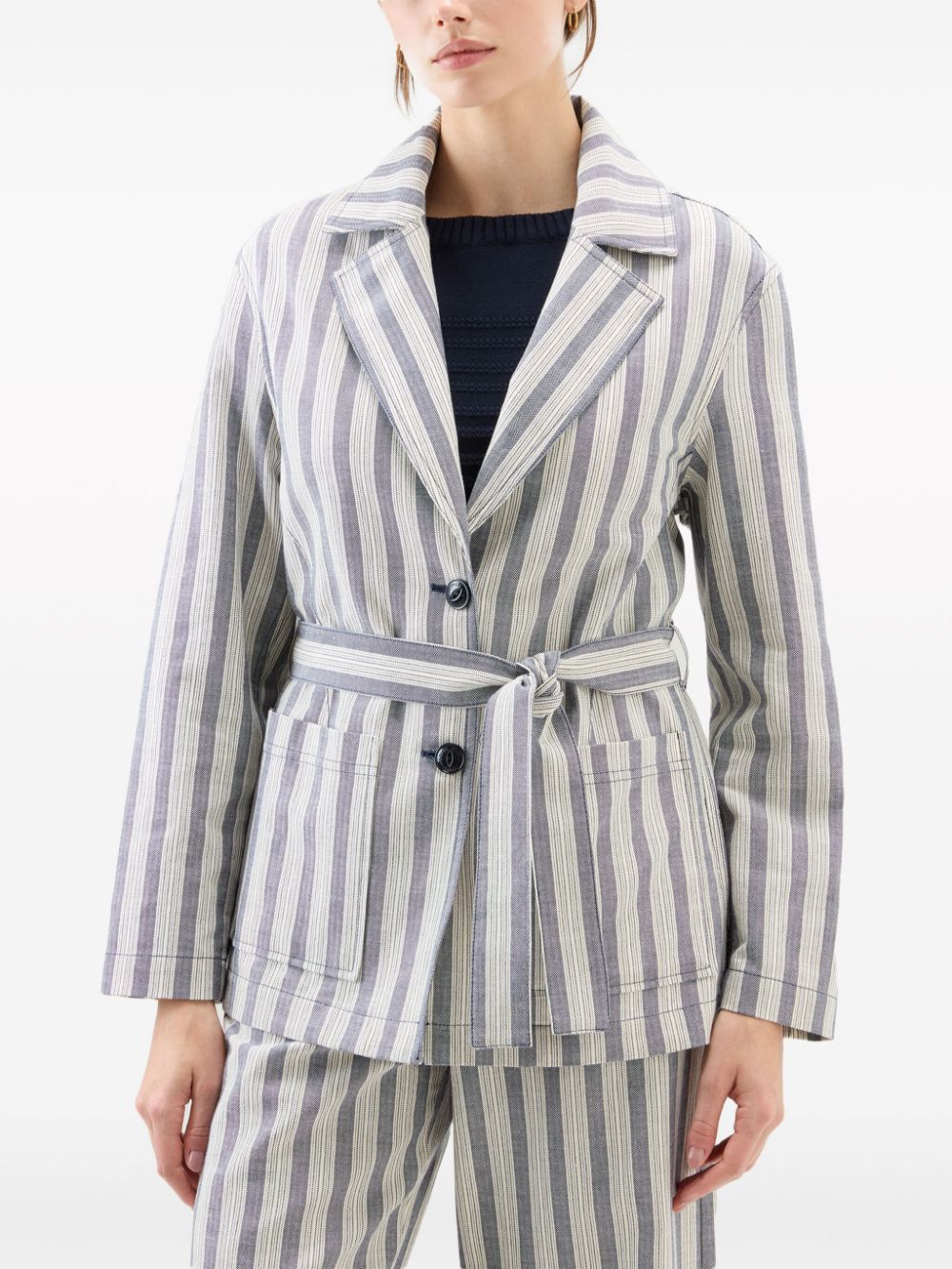 Shop Woolrich Striped Belted Shirt In Blue