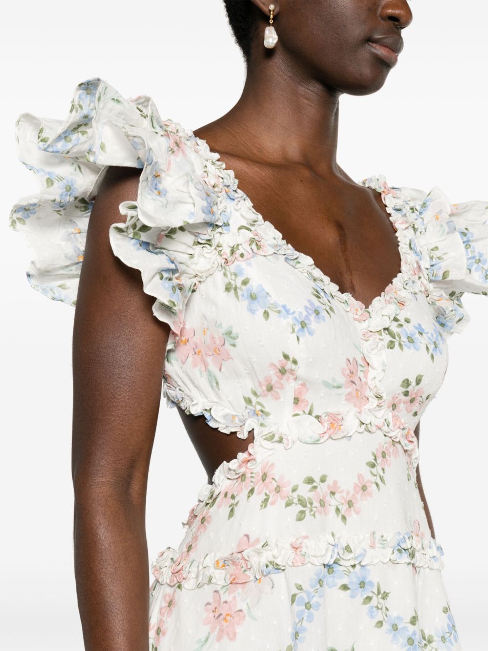 Needle & Thread Maxi-jurk met bloemenprint Wit
