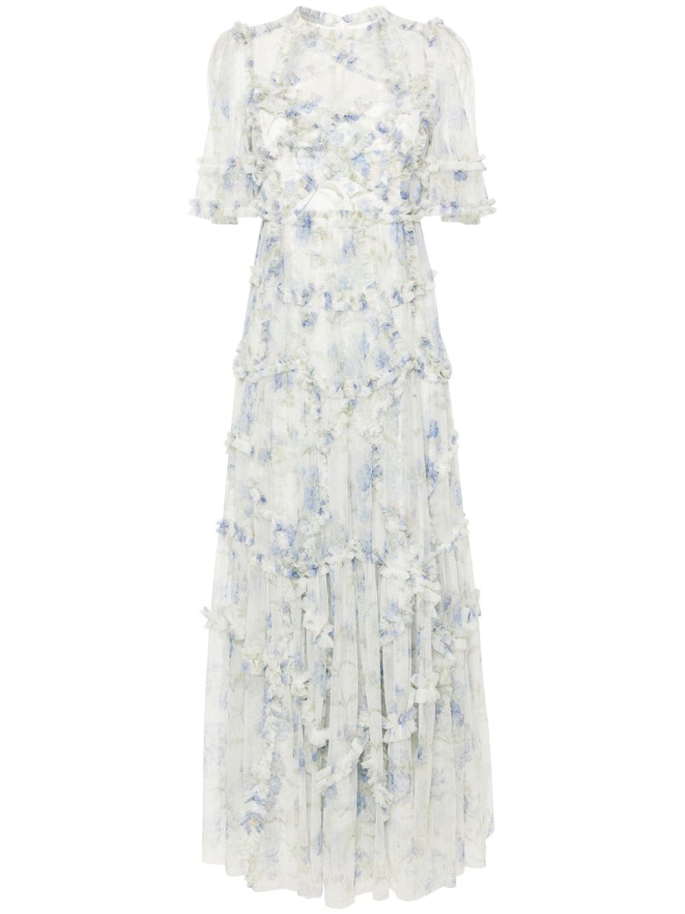 Needle & Thread Floral-print Ruffled Gown In Neutrals