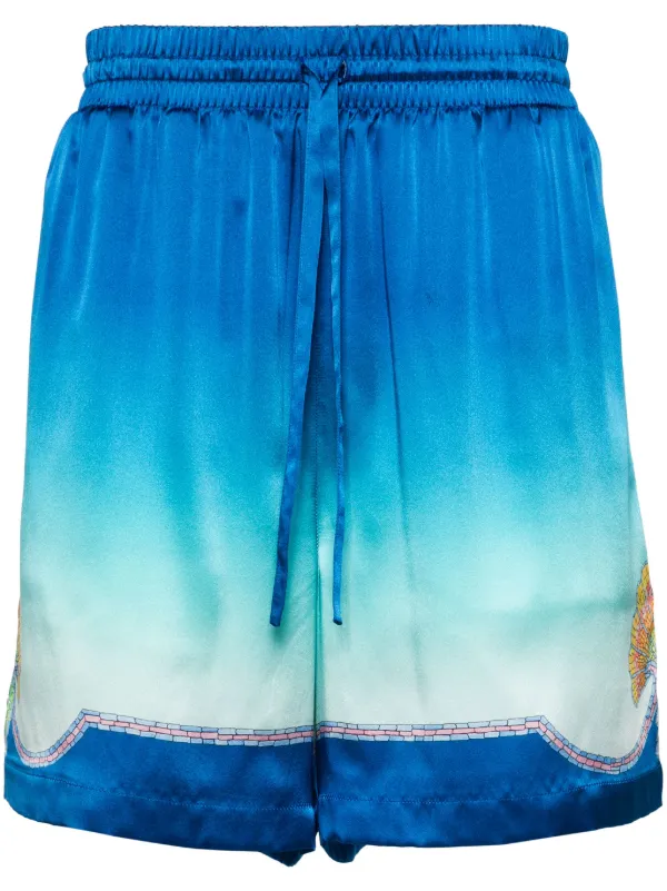 Casablanca Coquillage Coloré Silk Shorts in Blue