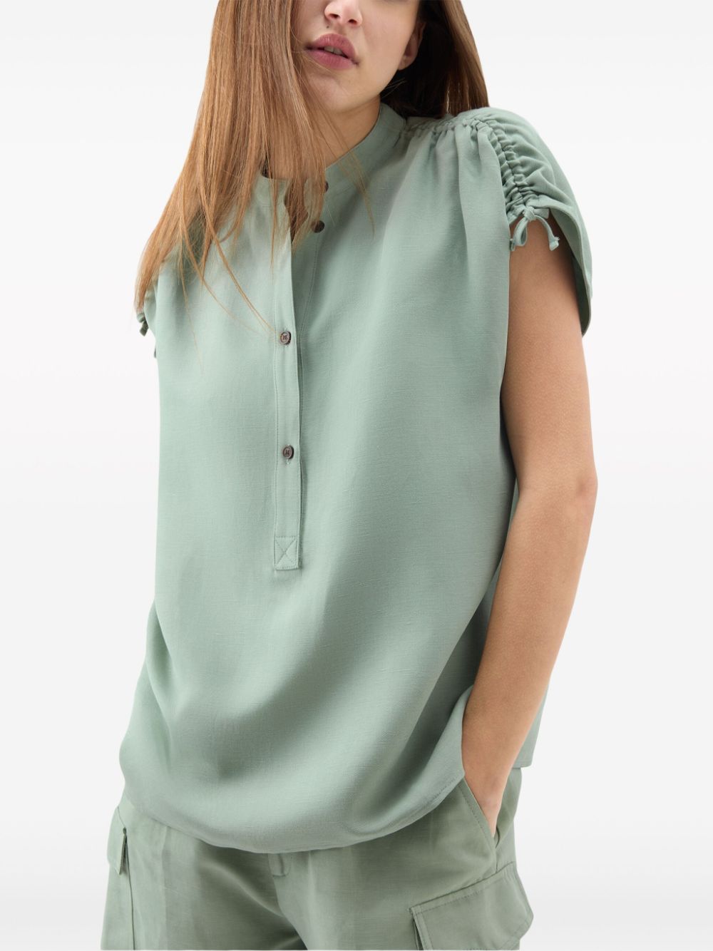 Shop Woolrich Ruched Sleeveless Shirt In Green