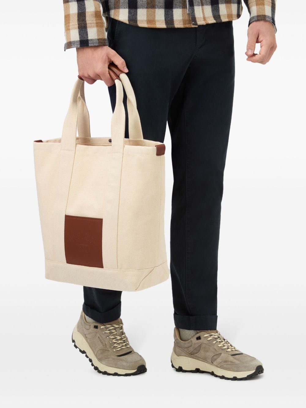 Shop Woolrich Logo-debossed Canvas Tote Bag In Neutrals