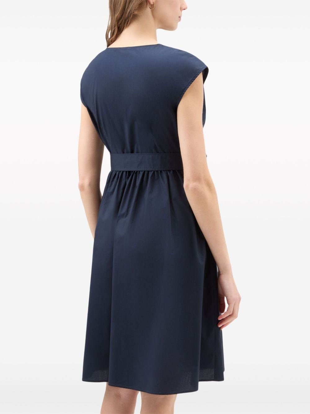 Shop Woolrich Belted Poplin Flared Dress In Blue