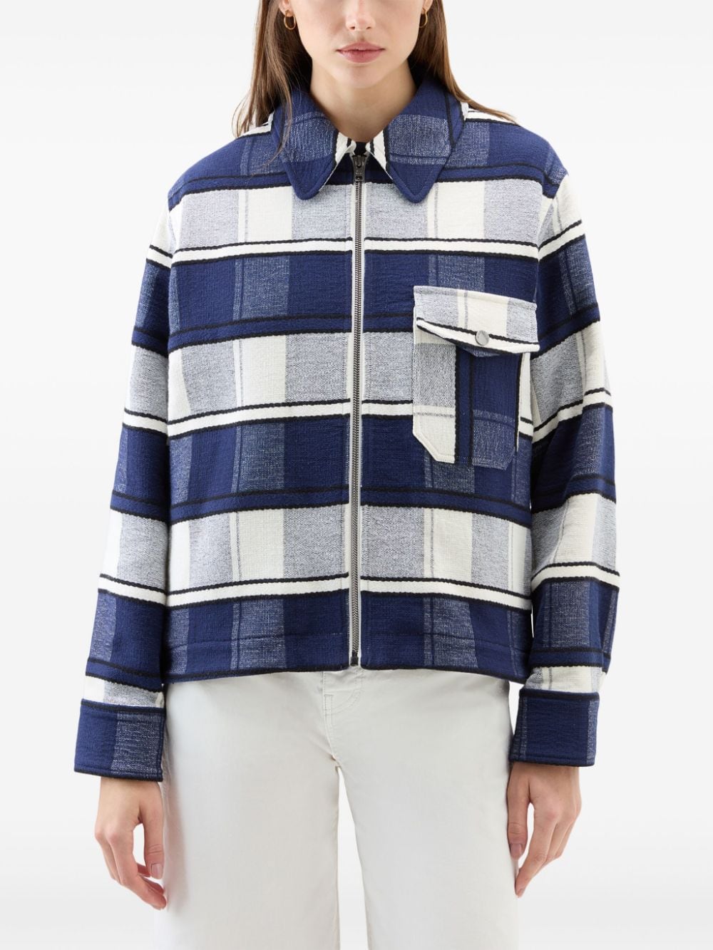 Shop Woolrich Gentry Checked Shirt Jacket In Blue
